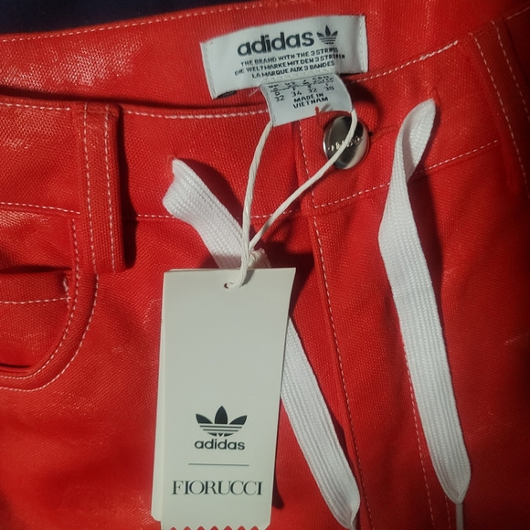 ADIDAS X FIORUCCI Red High Waisted Side Striped Jeans BNWT - Picture 9 of 10
